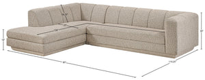 Meridian Furniture Modari Two Piece Modular Sectional Chenille Polyester Channel Tufted Living Room Sofa 143Beige-Sec2A