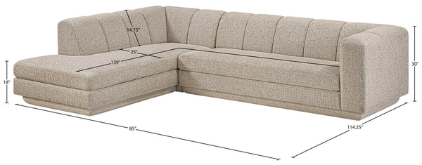 Meridian Furniture Modari Two Piece Modular Sectional Chenille Polyester Channel Tufted Living Room Sofa 143Beige-Sec2A