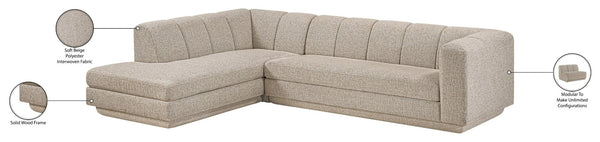 Meridian Furniture Modari Two Piece Modular Sectional Chenille Polyester Channel Tufted Living Room Sofa 143Beige-Sec2A