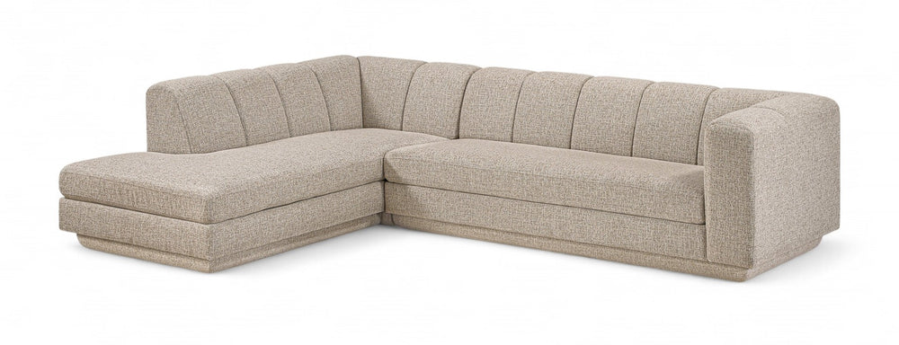Meridian Furniture Modari Two Piece Modular Sectional Chenille Polyester Channel Tufted Living Room Sofa 143Beige-Sec2A