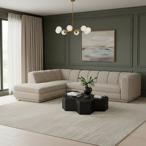 Meridian Furniture Modari Two Piece Modular Sectional Chenille Polyester Channel Tufted Living Room Sofa 143Beige-Sec2A