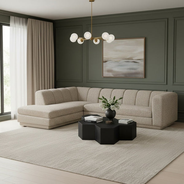 Meridian Furniture Modari Two Piece Modular Sectional Chenille Polyester Channel Tufted Living Room Sofa 143Beige-Sec2A