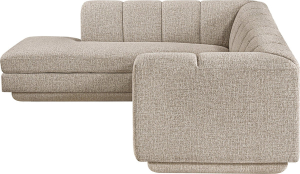 Meridian Furniture Modari Two Piece Modular Sectional Chenille Polyester Channel Tufted Living Room Sofa 143Beige-Sec2A