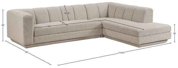 Meridian Furniture Modari Two Piece Chenille Fabric Modular Sectional with Channel Tufted Back 143Beige-Sec2B