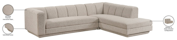 Meridian Furniture Modari Two Piece Chenille Fabric Modular Sectional with Channel Tufted Back 143Beige-Sec2B