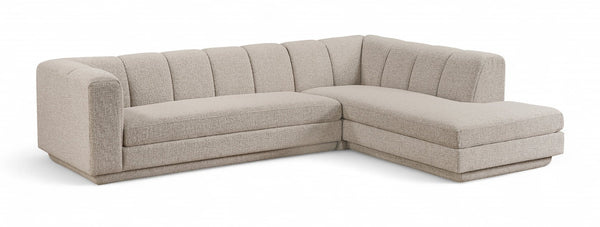 Meridian Furniture Modari Two Piece Chenille Fabric Modular Sectional with Channel Tufted Back 143Beige-Sec2B