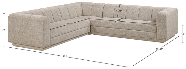 Meridian Furniture Modari Three Piece Chenille Modular Sectional with Channel Tufted Back for Living Rooms 143Beige-Sec3B