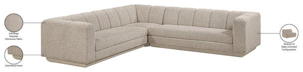 Meridian Furniture Modari Three Piece Chenille Modular Sectional with Channel Tufted Back for Living Rooms 143Beige-Sec3B