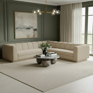 Meridian Furniture Modari Three Piece Chenille Modular Sectional with Channel Tufted Back for Living Rooms 143Beige-Sec3B
