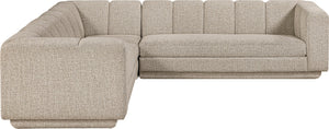 Meridian Furniture Modari Three Piece Chenille Modular Sectional with Channel Tufted Back for Living Rooms 143Beige-Sec3B