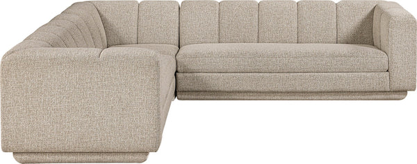 Meridian Furniture Modari Three Piece Chenille Modular Sectional with Channel Tufted Back for Living Rooms 143Beige-Sec3B