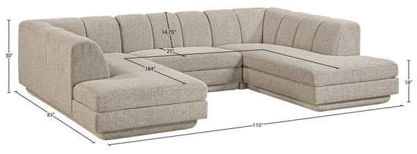 Meridian Furniture Modari Channel Tufted Chenille Three Piece Modular Sectional for Modern Living Rooms 143Beige-Sec3C
