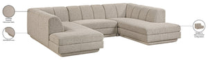 Meridian Furniture Modari Channel Tufted Chenille Three Piece Modular Sectional for Modern Living Rooms 143Beige-Sec3C