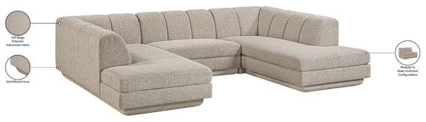 Meridian Furniture Modari Channel Tufted Chenille Three Piece Modular Sectional for Modern Living Rooms 143Beige-Sec3C