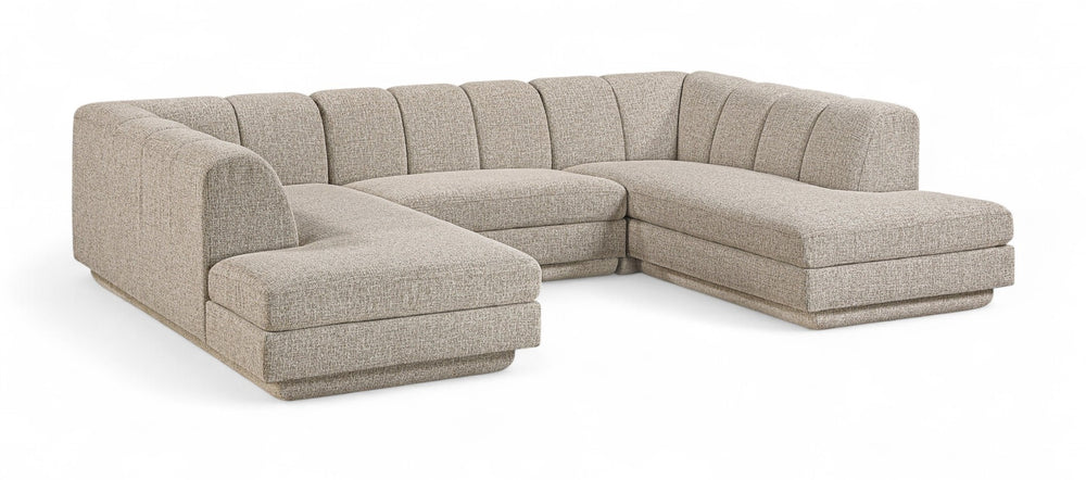 Meridian Furniture Modari Channel Tufted Chenille Three Piece Modular Sectional for Modern Living Rooms 143Beige-Sec3C