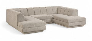 Meridian Furniture Modari Channel Tufted Chenille Three Piece Modular Sectional for Modern Living Rooms 143Beige-Sec3C