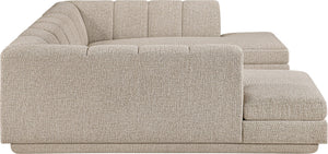 Meridian Furniture Modari Channel Tufted Chenille Three Piece Modular Sectional for Modern Living Rooms 143Beige-Sec3C