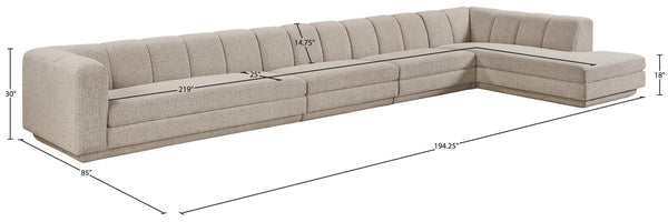 Meridian Furniture Modari Four Piece Chenille Modular Sectional with Channel Tufted Back for Living Rooms 143Beige-Sec4A
