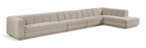 Meridian Furniture Modari Four Piece Chenille Modular Sectional with Channel Tufted Back for Living Rooms 143Beige-Sec4A