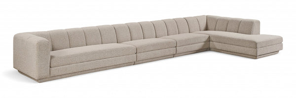 Meridian Furniture Modari Four Piece Chenille Modular Sectional with Channel Tufted Back for Living Rooms 143Beige-Sec4A