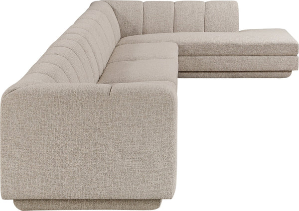 Meridian Furniture Modari Four Piece Chenille Modular Sectional with Channel Tufted Back for Living Rooms 143Beige-Sec4A