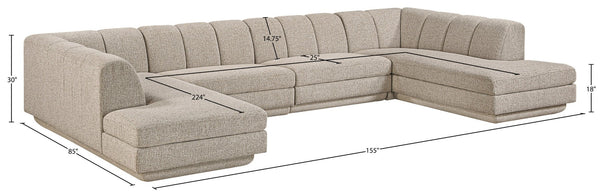 Meridian Furniture Modari Four Piece Chenille Modular Sectional with Channel Tufting for Living Rooms 143Beige-Sec4C