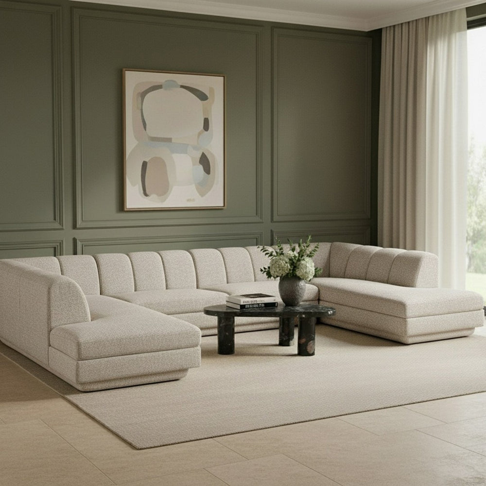 Meridian Furniture Modari Four Piece Chenille Modular Sectional with Channel Tufting for Living Rooms 143Beige-Sec4C