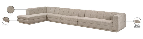 Meridian Furniture Modari Four Piece Chenille Sectional with Channel Tufting for Modern Living Rooms 143Beige-Sec4D
