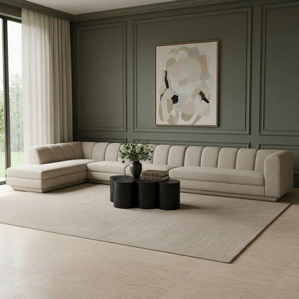 Meridian Furniture Modari Four Piece Chenille Sectional with Channel Tufting for Modern Living Rooms 143Beige-Sec4D