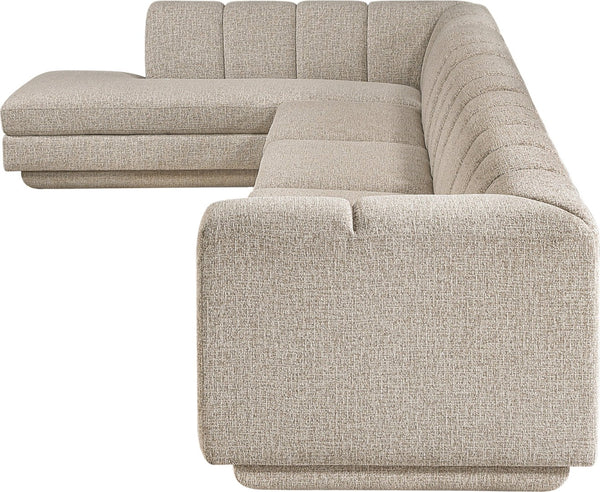 Meridian Furniture Modari Four Piece Chenille Sectional with Channel Tufting for Modern Living Rooms 143Beige-Sec4D