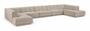 Meridian Furniture Modari Five Piece Chenille Fabric Modular Sectional with Channel Tufted Back 143Beige-Sec5B