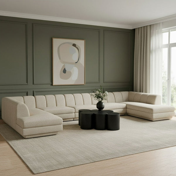 Meridian Furniture Modari Five Piece Chenille Fabric Modular Sectional with Channel Tufted Back 143Beige-Sec5B