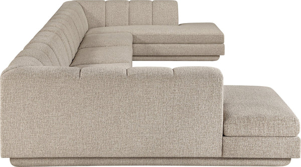 Meridian Furniture Modari Five Piece Chenille Fabric Modular Sectional with Channel Tufted Back 143Beige-Sec5B