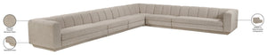 Meridian Furniture Modari Six Piece Chenille Modular Sectional with Channel Tufting for Large Living Rooms 143Beige-Sec6A