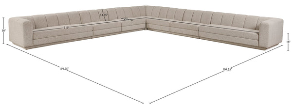 Meridian Furniture Modari Seven Piece Chenille Sectional with Channel Tufting for Open Living Rooms 143Beige-Sec7A