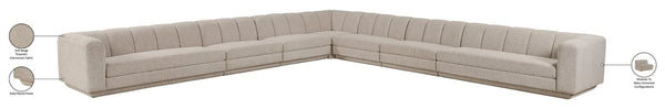 Meridian Furniture Modari Seven Piece Chenille Sectional with Channel Tufting for Open Living Rooms 143Beige-Sec7A