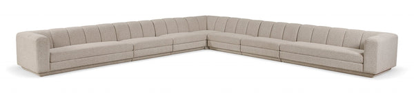 Meridian Furniture Modari Seven Piece Chenille Sectional with Channel Tufting for Open Living Rooms 143Beige-Sec7A