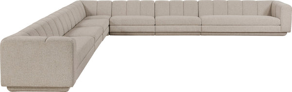 Meridian Furniture Modari Seven Piece Chenille Sectional with Channel Tufting for Open Living Rooms 143Beige-Sec7A