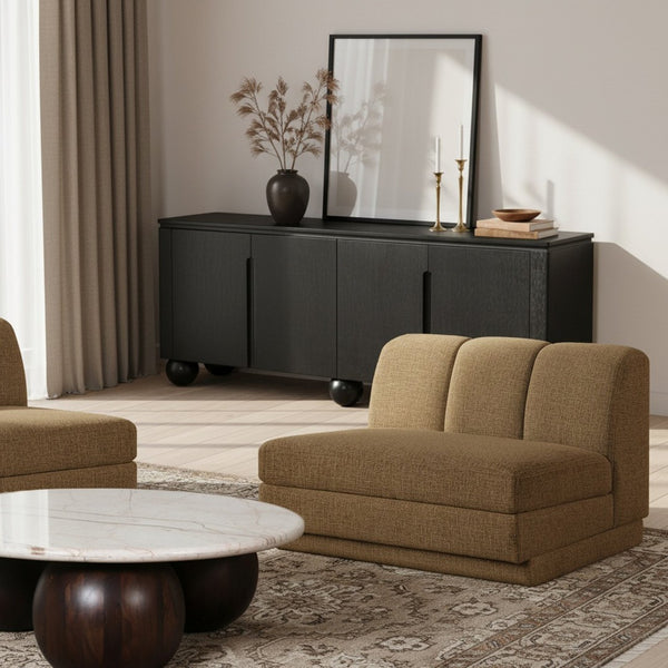 Meridian Furniture Modari Channel Tufted Armless Modular Chair Chenille Upholstered for Modern Living Room Brown 143Brown-Armless