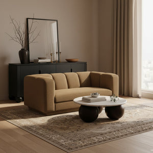 Meridian Furniture Modari Channel Tufted Loveseat Chenille Fabric Contemporary Living Room Sofa Seating Brown 143Brown-L