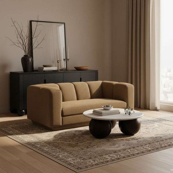 Meridian Furniture Modari Channel Tufted Loveseat Chenille Fabric Contemporary Living Room Sofa Seating Brown 143Brown-L