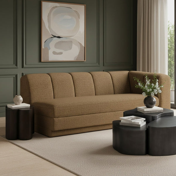 Meridian Furniture Modari Channel Tufted Right Arm Chenille Modular Sofa Piece for Modern Living Rooms Brown 143Brown-RAS
