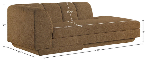 Meridian Furniture Modari Channel Tufted Chenille Chaise Lounge Sectional Piece for Modern Living Room Brown 143Brown-RC