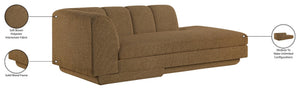 Meridian Furniture Modari Channel Tufted Chenille Chaise Lounge Sectional Piece for Modern Living Room Brown 143Brown-RC