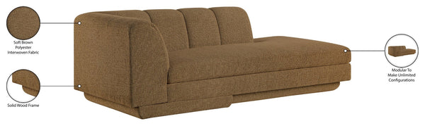 Meridian Furniture Modari Channel Tufted Chenille Chaise Lounge Sectional Piece for Modern Living Room Brown 143Brown-RC