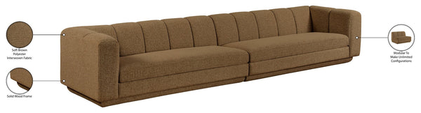 Meridian Furniture Modari Chenille Blend Two Piece Modular Sofa with Channel Tufted Back for Living Rooms 143Brown-S2A