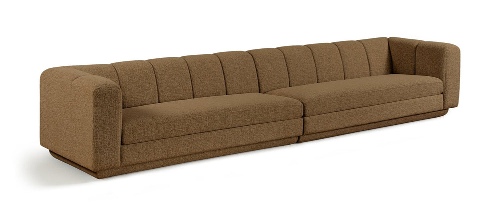Meridian Furniture Modari Chenille Blend Two Piece Modular Sofa with Channel Tufted Back for Living Rooms 143Brown-S2A