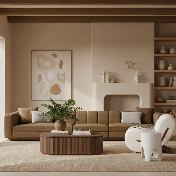 Meridian Furniture Modari Channel Tufted Chenille Modular Sofa Three Piece Set for Contemporary Living 143Brown-S3A