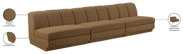 Meridian Furniture Modari Channel Tufted Chenille Modular Sofa Three Piece Living Room Seating 143Brown-S3B
