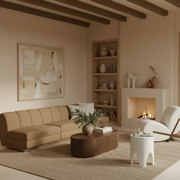 Meridian Furniture Modari Channel Tufted Chenille Modular Sofa Three Piece Living Room Seating 143Brown-S3B